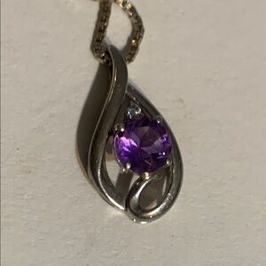 Purple Amethyst with Diamond Accent Pendant Necklace 925 signed